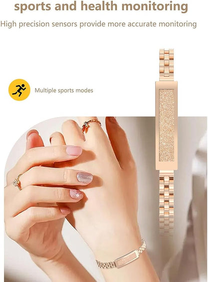 Smart Health Wristband, Zinc Alloy Bluetooth IP68 Health Fitness Tracker Screenless Smart Bracelet Step Counter for Sleep Sports Tracking (Light Gold)