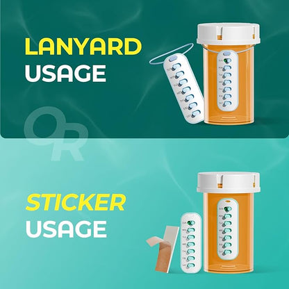 Odaro 4 Pack Pill Reminder, Lanyad or Sticker Pill Tracker, Work with Most Bottles, Reusable Medication Tracker Replacement of Vitamin Weekly (7 Day) Medicine Organizer
