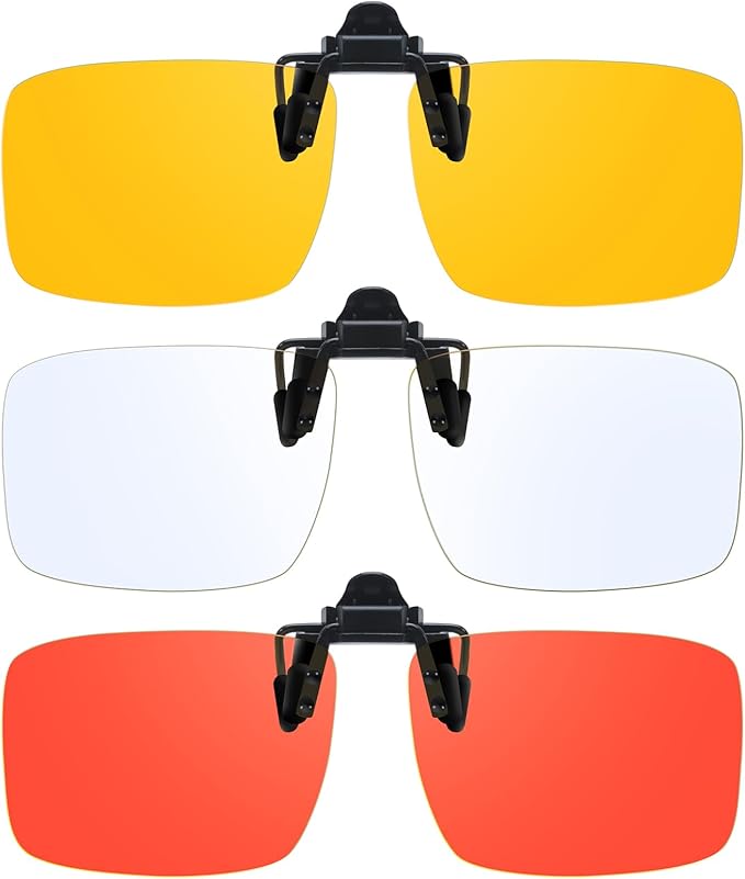 VIEWBETTER 3 Pack Clip On Blue Light Blocking Glasses for Eyes Strain/Light-Sensitive Flip Up Computer Gaming Glasses
