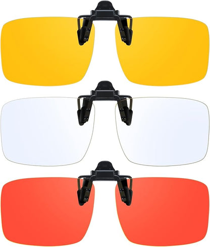 VIEWBETTER 3 Pack Clip On Blue Light Blocking Glasses for Eyes Strain/Light-Sensitive Flip Up Computer Gaming Glasses