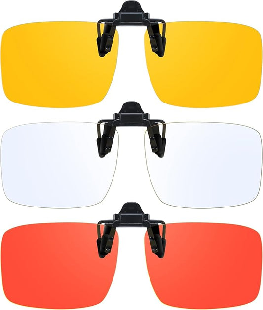 VIEWBETTER 3 Pack Clip On Blue Light Blocking Glasses for Eyes Strain/Light-Sensitive Flip Up Computer Gaming Glasses