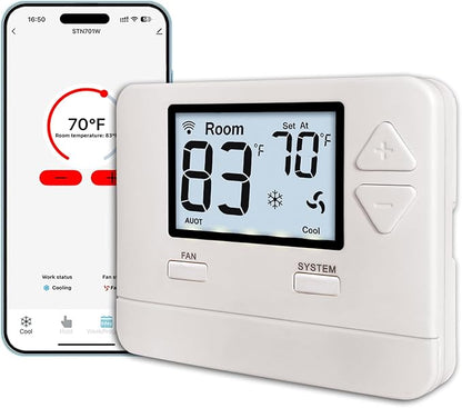 WiFi Thermostats for Home Single-Stage 1Heat/ 1Cool, APP Remote Control, 7-Day or 0-Day Programmable. (C-Wire Required)