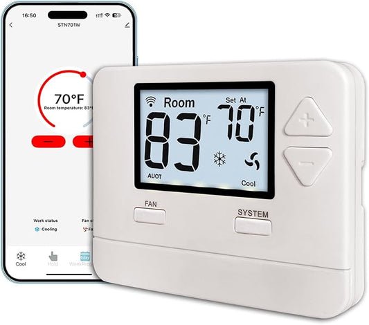 WiFi Thermostats for Home Single-Stage 1Heat/ 1Cool, APP Remote Control, 7-Day or 0-Day Programmable. (C-Wire Required)