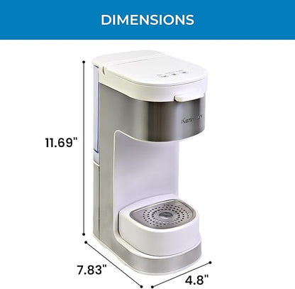 Kenmore Single Serve Coffee Maker – 6–14 Oz Brew Sizes, Compatible with Keurig K‑Cup Pods & Ground Coffee, One Cup Brewer, Travel Mug Friendly, Auto Shut‑Off, Hot & Iced maquina de cafe, White