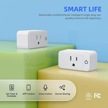 Smart Plug 15A, Smart Life Wi-Fi Outlet Compatible with Alexa, Google Home & Echo, App Control, Timer Function & Group Control, Schedule, Voice Control, 2.4GHz, FCC Certified, White, 4-Pack
