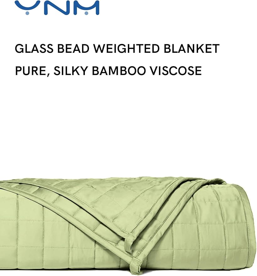 YnM Cooling Weighted Blanket for Adults, 12lbs Heavy Bed Throw for One Person of 110lbs, Perfect for Hot Sleepers or Warm Climates with Rayon/Glass Beads(60x80 Inches, Queen Bed, Matcha Green)