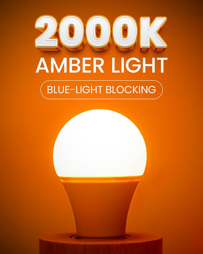 Bonlux Amber Light Bulbs 2000K, A19 9W E26 LED Yellow Soft Warm Sleep Light Bulb Blue Light Blocking (60 Watt Equivalent) for Bedroom,Healthy Sleep, Baby Nursery Light, Night Light Bulb, 2 Pack