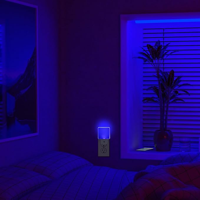 Blue Night Light Plug in, Dusk to Dawn Sensor Automatic On and Off, Decorative Wall Blue LED Night Lights for Adults Kids Room, Hallway,Bedroom, Stairs, Kitchen, Halloween Christmas Decor, 4 Pack