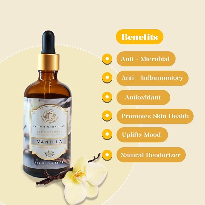 Luxurious Vanilla Essential Oil by Enhanced Essentials|Slow Distilled & Pure|for Diffusers,Skin Care, Aromatherapy, Bath,Massage,Perfume,Gifting,Soap & Candle Making|with Glass Dropper|100 ml Pack