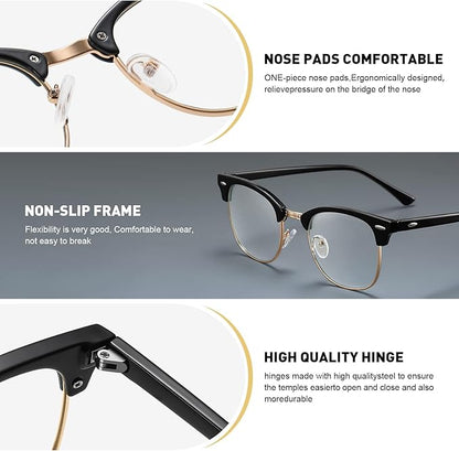 Blue Light Blocking Glasses Vintage Half Frame UV Clear Lens Anti Eyestrain Computer Gaming Glasses for Women Men(P60)