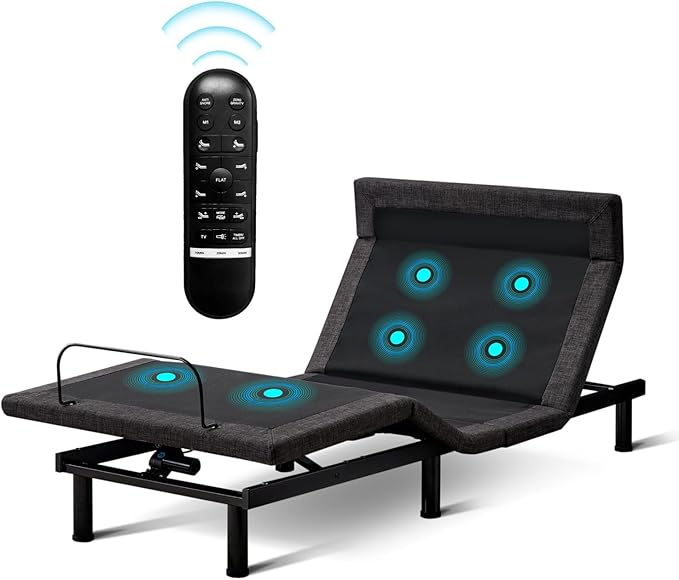 MUUEGM Twin XL Adjustable Bed Frame with Thickened Frame, Head and Foot Lift, Head-Pillow-Tilt, Adjustable Beds with Smart APP Control, Massage, Zero Gravity, Anti-Snore, Wireless Remote,USB Ports