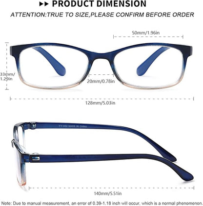 EYEURL 2 Pack Reading Glasses for Women Men, Blue Light Blocking Lightweight TR90 Readers Filter Glare/UV Rays/Eyestrain, 0.75