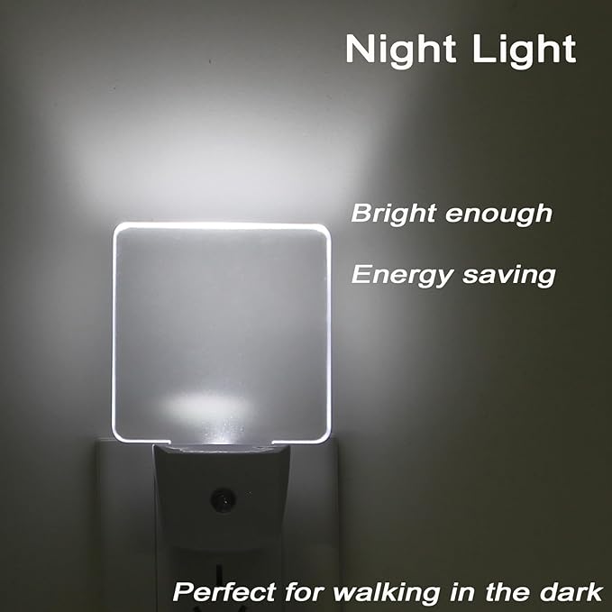 2 Pack 0.5W Plug in LED Night Light with Dusk to Dawn Sensor Daylight Cool White