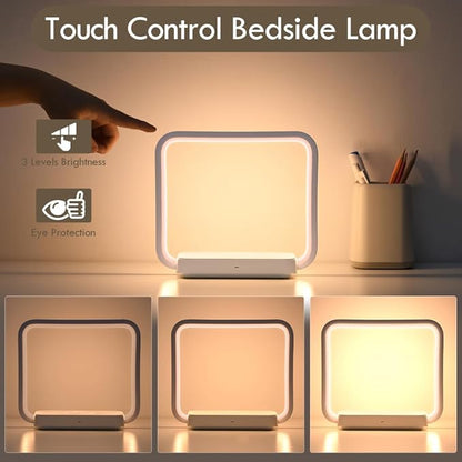 Besides Lamp with Wireless Charging, Table Lamp Touch Control with 10W Fast Charger, Nightstand Lamp with 3-Level Adjustable Brightness, 180° Foldable Arm, Modern Nightlight for Bedroom,Dorm Gift