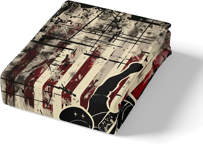 Manfei Fencing Fitted Sheet Twin Size, American Flag Fencer Bedding Set 2pcs, Sword Fighting Sports Theme Bed Cover with 1 Pillowcase, Kids Boys Teens Room Decor, Soft Bedding(No Top Sheet)
