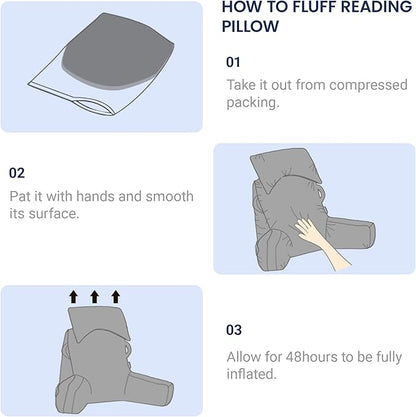 Portable Reading Pillows with Headrest for Bed Sitting Up(Royal Blue Oeko-Tex), Velvet Back Pillow with Arms & Pockets for Adults, Support Memory Foam Bed Pillow for Dorm/Watching/Gaming