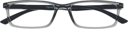 OPULIZE SEE Reading Glasses with Blue Light Blocking for Women and Men, Narrow Frame, Spring Hinges, Computer Gaming Glasses, Grey +1.5 (Pack of 1)