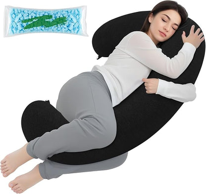 Body Pillow, Long Pillow, Memory Foam Body Pillow, C-Shaped Side Sleep Pillow, Machine Washable Pillowcase, Black-53”×10”