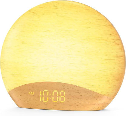 HOUSBAY Sunrise Alarm Clock Sound Machine, Wake Up Light- Soothing Sleep Sounds, Gentle Sunrise Alarm, Dimmable Night Light, Digital Clock & White Noise for Sleeping, Bedroom (Full Wooden Tone)