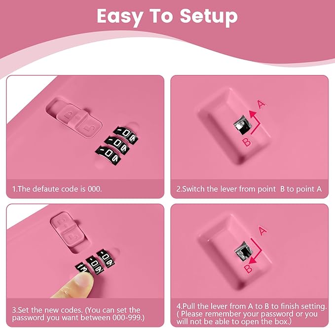Small Lock Box,Lockable Storage Box with Combination Code for Medication Safe, Medicine Lock Box for Pills/First Aid Kits/Food/Snack Phone Jail,Locked Container for Home/Fridge/Office/School(Pink)