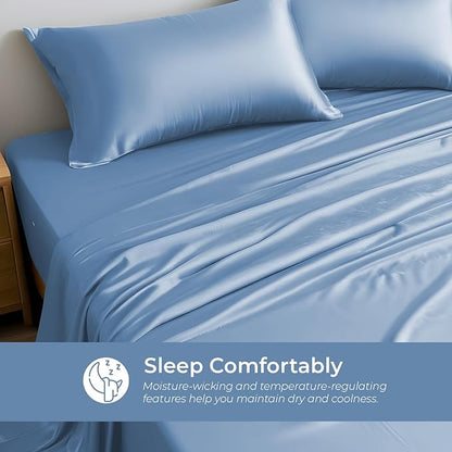 LINENWALAS Full Flat Sheet Only - Rayon Derived from Bamboo Silk Bed Sheet, Premium Breathable Cooling Sheet, Soft Top Sheet (Full, Bahamas Blue)