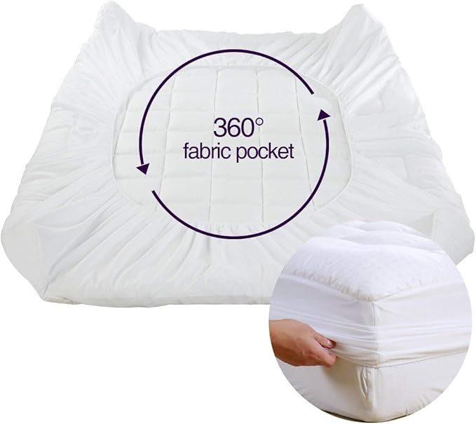 EASELAND Queen Size Mattress Pad Pillow Top Mattress Cover Quilted Fitted Mattress Protector Cotton Top Stretches up 8-21" Deep Pocket Cooling Mattress Topper (60x80 inch, White)