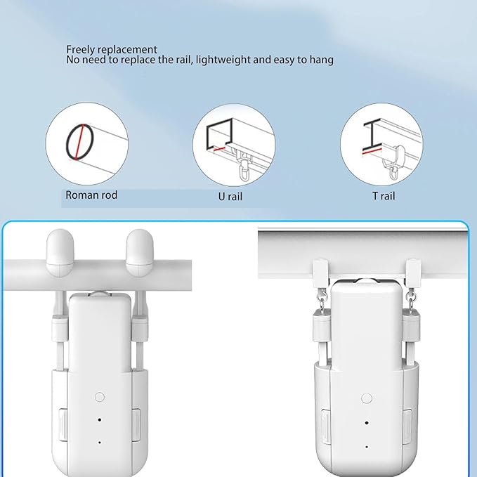 Zunate Smart Curtain Opener with WiFi Bluetooth APP & Voice Control, Silent Motorized Curtain Robot for T Track U Track Roman Rod, Includes Gateway and Timer Settings