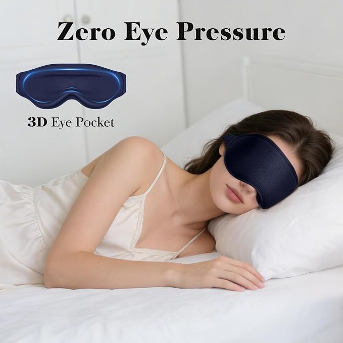 3D Eye Mask Sleep Mask for Men & Women, 100% Pressure-Free & Light Block-Out Eye Mask for Sleep with Easy Adjustable Strap, Night Eye Cover for Travel, Blue