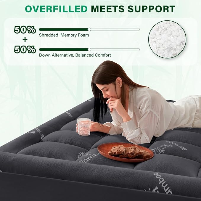 Anluoer Memory Foam Mattress Topper Twin for Back Pain, Rayon Derived from Bamboo Pillow Top Mattress Topper for Hot Sleepers,Cooling Mattress Pad with 8-21" Deep Pocket, 39x75 Inches, Dark Grey