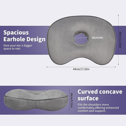 Curved Ear Piercing Pillow - Orthopedic Donut Design with 3.5" Ear Hole Relief, Gray Velvet Side Sleeper Support for Healing Piercings