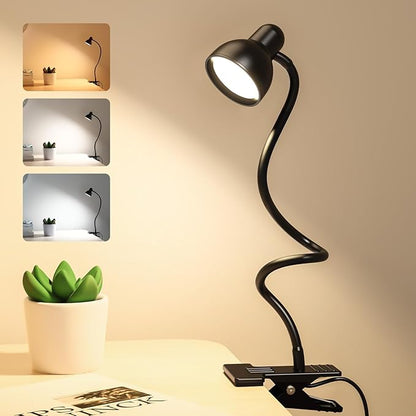 Clip on Light Reading Light for Bed 3 Color Modes 10 Dimmable Brightness Eye Care Clamp Desk Lamp 360° Flexible Desk Book Light for Reading Bed Headboard Computer Black