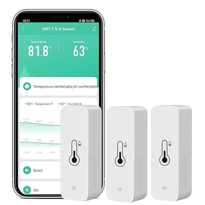 3-Pack WiFi Temperature Humidity Sensor: Wireless Temperature Humidity Monitor with App Alert, Free Data Storage Export, Smart Indoor Thermometer Hygrometer Compatible with Alexa Google Assistant