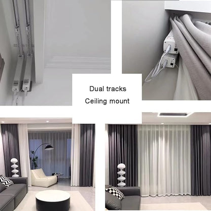 Electric Smart Curtains System, Automatic Curtain Opener, Motorized Curtains Rod with Remote, Compatible with Alexa/Google Home/Tuya App (Up to 124inches)