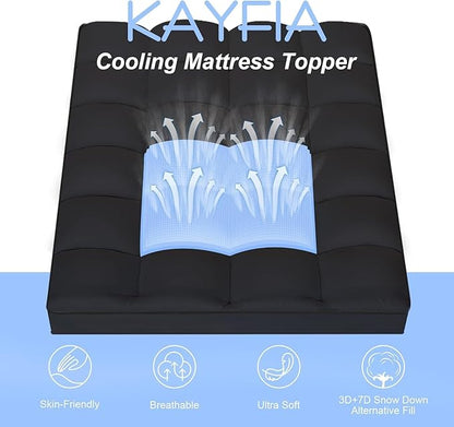 KAYFIA TwinXL Mattress Topper,Extra Thick Mattress Pad Cover for Deep Sleep,3D+7D Snow Down Alternative Fill Overfilled Plush Pillow Top Mattress with 8-23 Inch Deep Pocket-Black