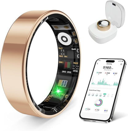 Smart Health Ring, Featuring Stress and Sleep Monitoring Functions, Compatible with iOS and Android, Waterproof Fitness Tracker for Women & Men, No Subscription Fee. (Rose Gold, 10)