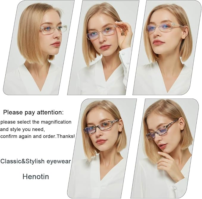 Henotin 5-Pack Reading Glasses Blue Light Blocking Anti Eyestrain Computer Reading Glasses for Women and Men Readers (5 Pairs Mix Color, 3.00)