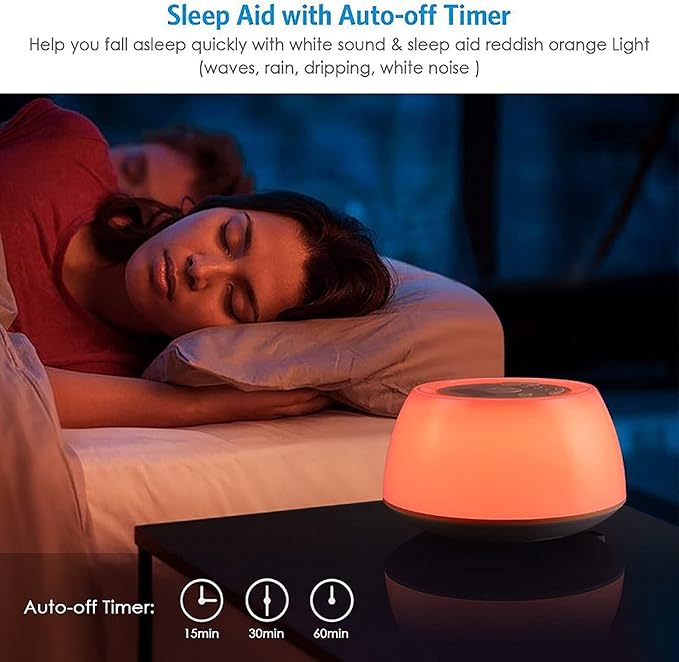 Alarm Clock Wake Up Light, Smart Home LED Bed Head Colorful Simulated Sunrise Nature Ambient Light Alarm Clock Help to Sleep Dimmable Night Light Table Clock