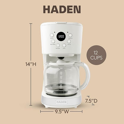 HADEN Coffee Machine, 12 Cup Programmable Drip Coffee Maker, Ivory & Chrome