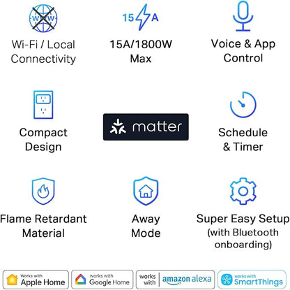 TP-Link Tapo Matter Supported Smart Plug Mini, Compact Design, 15A/1800W Max, Super Easy Setup, Works with Apple Home, Alexa & Google Home, UL Certified, 2.4G Wi-Fi Only, White, Tapo P125M(3-Pack)