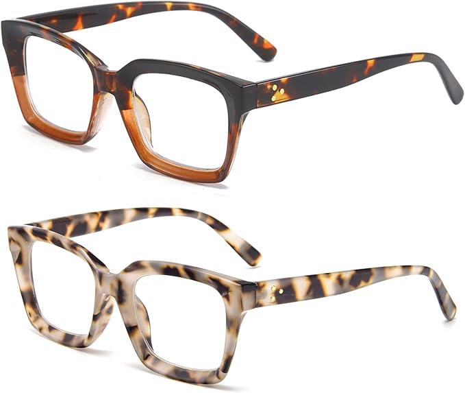 REAVEE 2 Pack Oprah Style Oversized Reading Glasses for Women Men Blue Light Blocking, Ladies Stylish Retro Square Large Computer Readers (Leopard/Tea Leopard 1.0x)