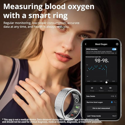 R10 Smart Ring, Smart Health Ring for Women, Features Heart Rate, Blood Oxygen, Sleep Monitoring, Pedometer, and Fitness Tracker, No Subscription Fee. (Silver, 7#)