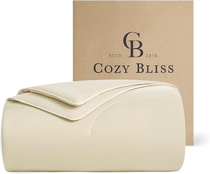 Cozy Bliss Deluxe Dual-Sided Cooling Comforter Queen Size, Ultra-Soft Lightweight Breathable Silky Cooling Blankets with Q-Max>0.45 for Bedroom, Hot Sleepers & Night Sweats, Khaki, 90"x90"