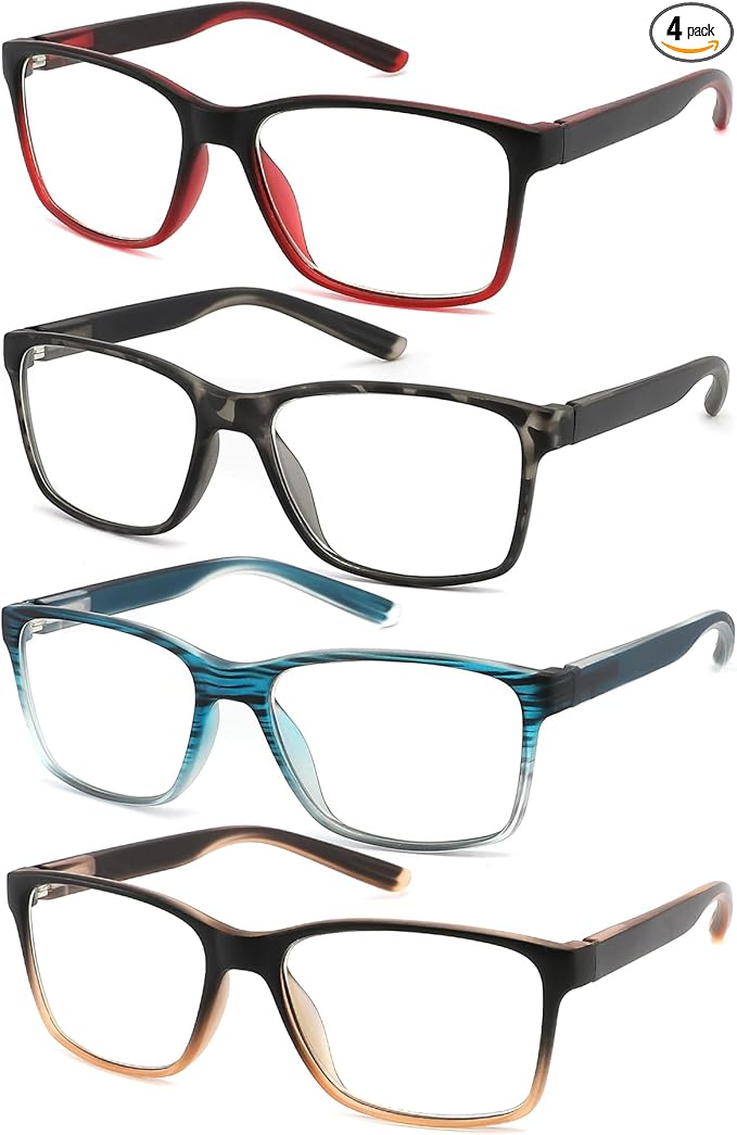 4-Pack Reading Glasses Blue Light Blocking for Men,Comfort Lightweight Eyeglasses Flexible Spring Hinge,Anti Eyestrain/Glare Filter UV Ray Computer Readers(3.0X)