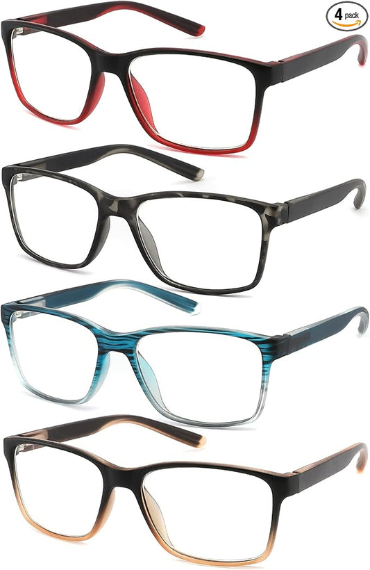 4-Pack Reading Glasses Blue Light Blocking for Men,Comfort Lightweight Eyeglasses Flexible Spring Hinge,Anti Eyestrain/Glare Filter UV Ray Computer Readers(3.0X)