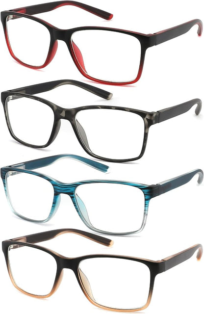 4-Pack Reading Glasses Blue Light Blocking for Men,Comfort Lightweight Eyeglasses Flexible Spring Hinge,Anti Eyestrain/Glare Filter UV Ray Computer Readers(1.0X)