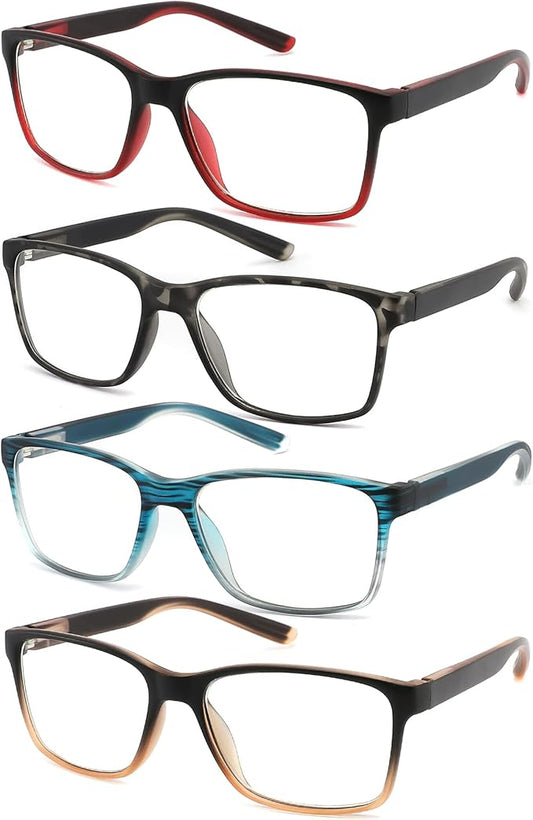 4-Pack Reading Glasses Blue Light Blocking for Men,Comfort Lightweight Eyeglasses Flexible Spring Hinge,Anti Eyestrain/Glare Filter UV Ray Computer Readers(1.0X)