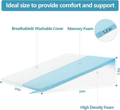 Wedge Pillow for Sleeping & Resting, 24"x24"x7.5" Memory Foam Cushion with Grey White Patterned Polyester Cover, Ideal for Bedroom & Living Room – Comfortable Support for Adults