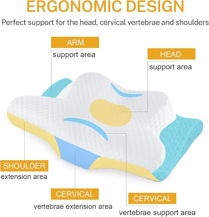 Misiki Contour Memory Foam Pillow, Cervical Pillow for Neck Pain Relief, Ergonomic Pillow for Sleeping, Orthopedic Neck Pillow with Washable Cover, Bed Pillows for Side, Back, Stomach Sleepers