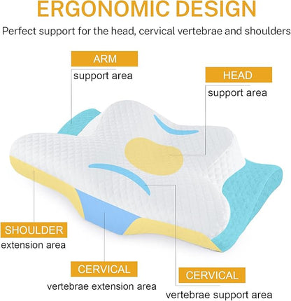 Misiki Contour Memory Foam Pillow, Cervical Pillow for Neck Pain Relief, Ergonomic Pillow for Sleeping, Orthopedic Neck Pillow with Washable Cover, Bed Pillows for Side, Back, Stomach Sleepers