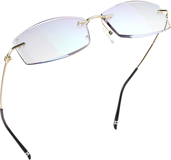 LifeArt Blue Light Blocking Glasses,Computer Reading Glasses,Rimless Frame Tinted Lens with Diamond,Stylish for Men (+2.00 Magnification)